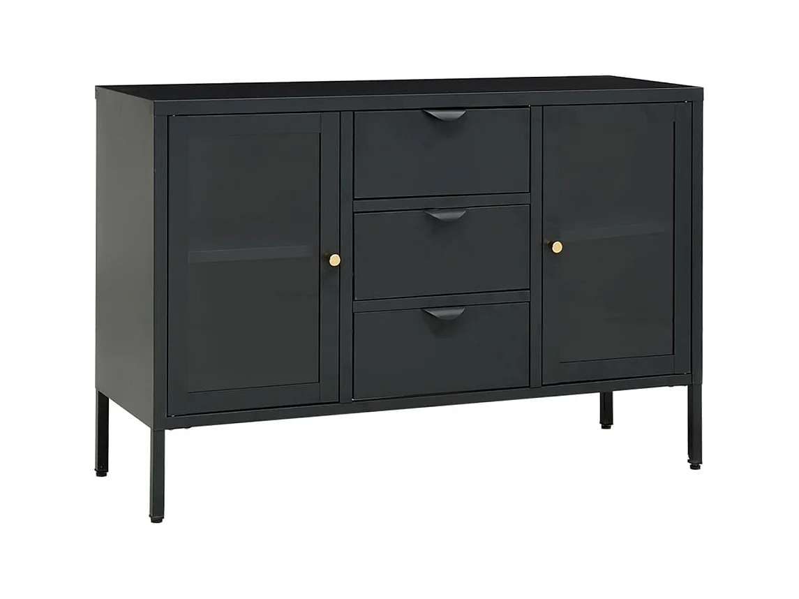 Buffet Lapona 105cm – Acier et verre trempé-Couleur Gris foncé