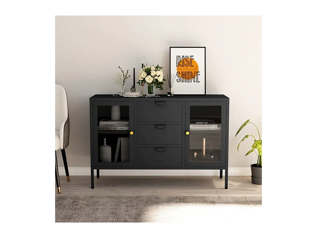 Buffet Lapona 105cm – Acier et verre trempé-Couleur Gris foncé