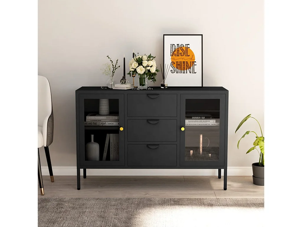 Buffet Lapona 105cm – Acier et verre trempé-Couleur Gris foncé