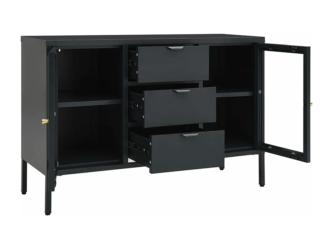 Buffet Lapona 105cm – Acier et verre trempé-Couleur Gris foncé