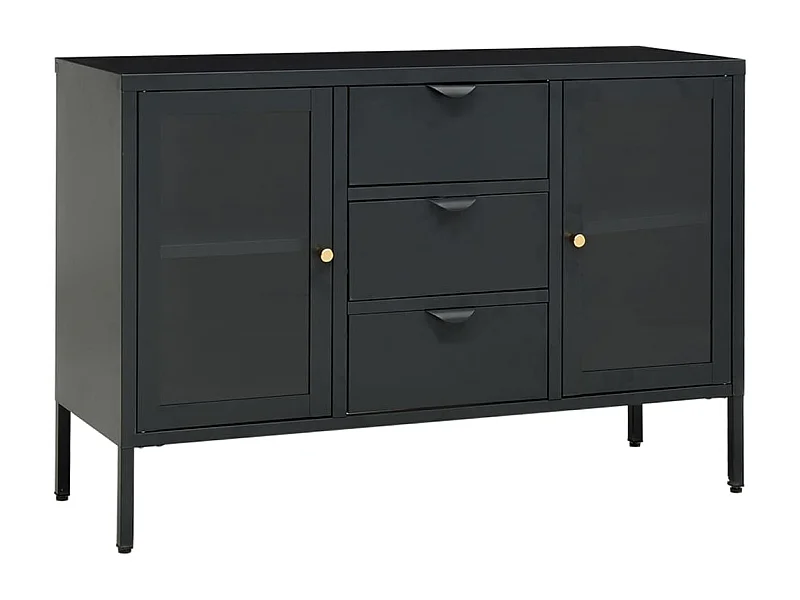 Buffet Lapona 105cm – Acier et verre trempé-Couleur Gris foncé