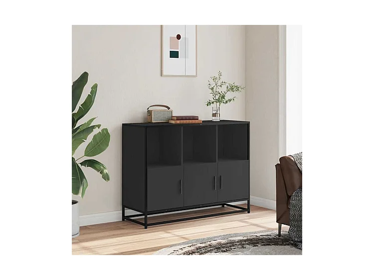Buffet noir 100x35x76 bois d’ingénierie