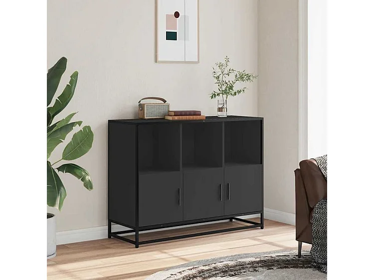 Buffet noir 100x35x76 bois d’ingénierie