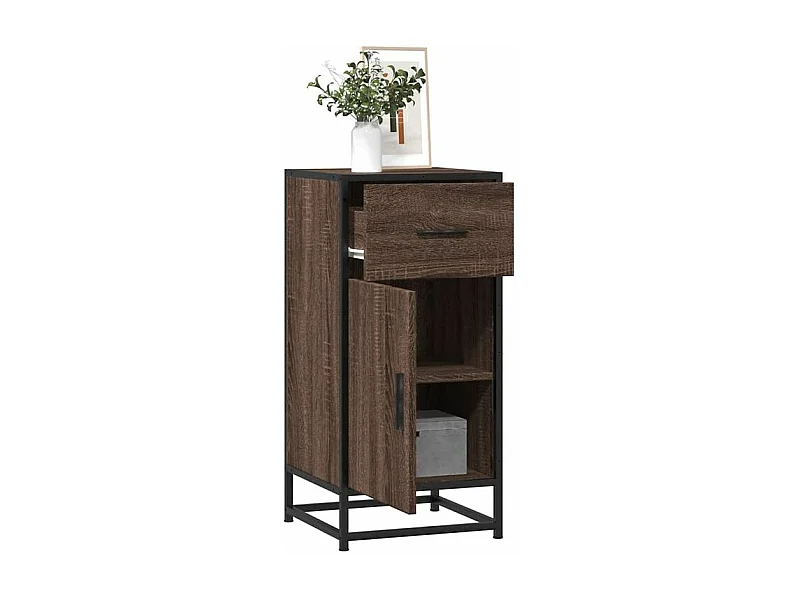 Buffet chêne marron 35,5x35x76 bois d'ingénierie et métal
