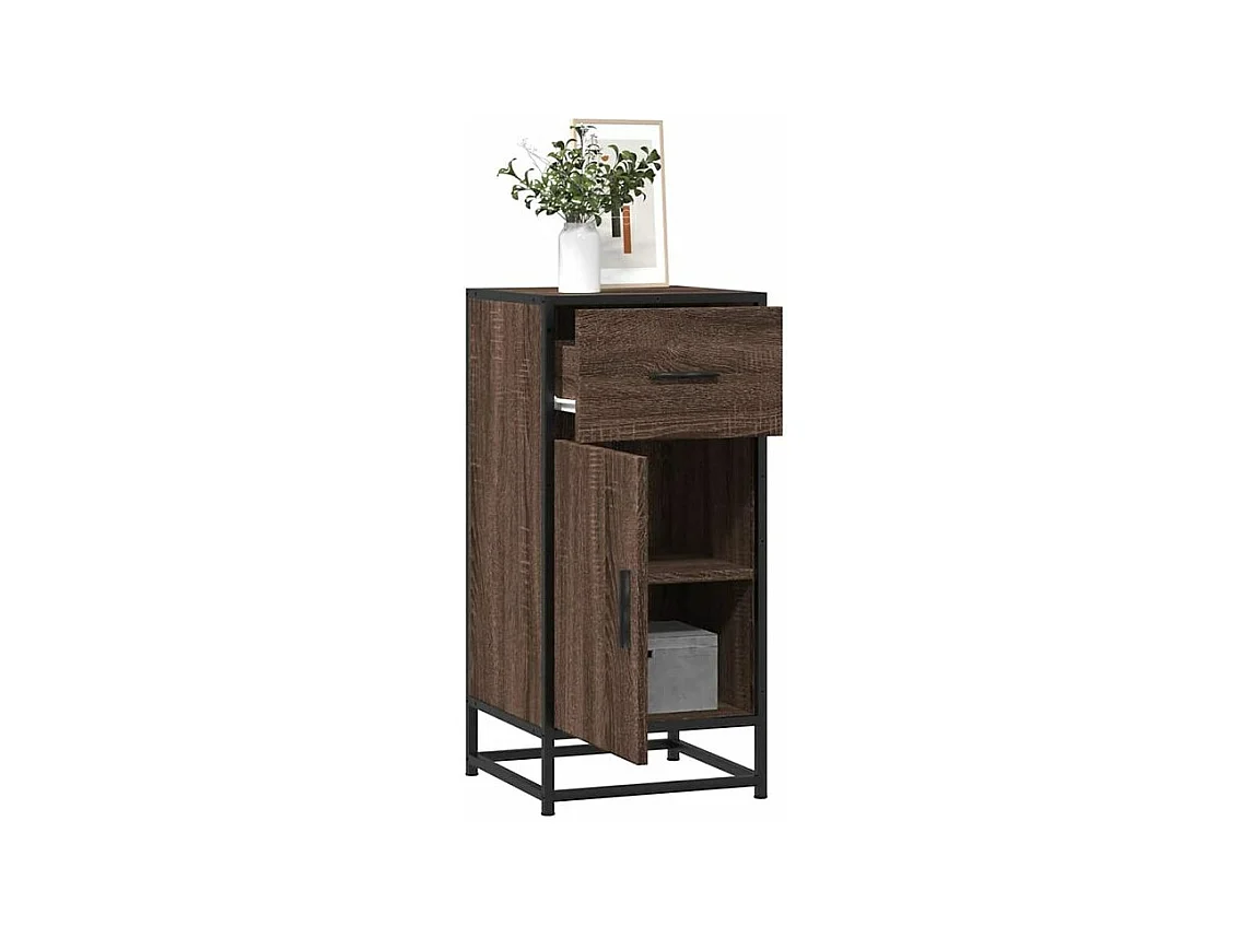 Buffet chêne marron 35,5x35x76 bois d'ingénierie et métal