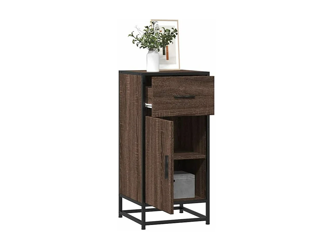 Buffet chêne marron 35,5x35x76 bois d'ingénierie et métal