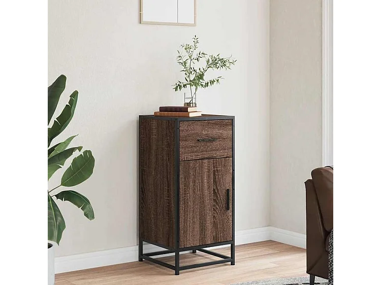 Buffet chêne marron 35,5x35x76 bois d'ingénierie et métal