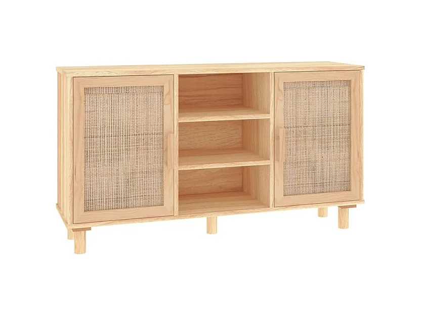 Buffet en bois avec 2 portes en Rotin naturel 105cm - Modèle Kaliga-Couleur Naturel