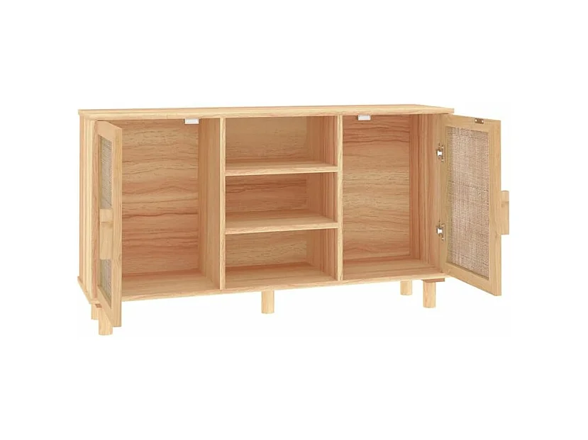 Buffet en bois avec 2 portes en Rotin naturel 105cm - Modèle Kaliga-Couleur Naturel
