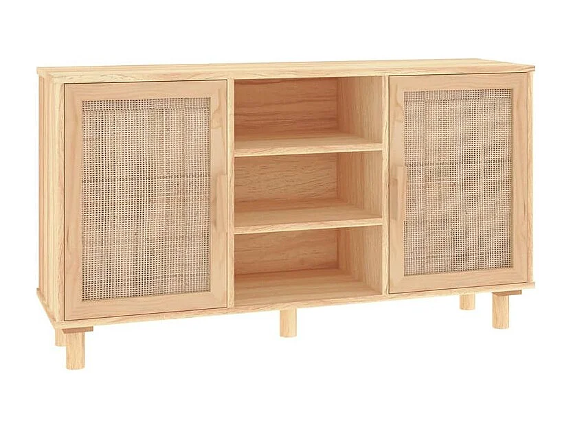 Buffet en bois avec 2 portes en Rotin naturel 105cm - Modèle Kaliga-Couleur Naturel