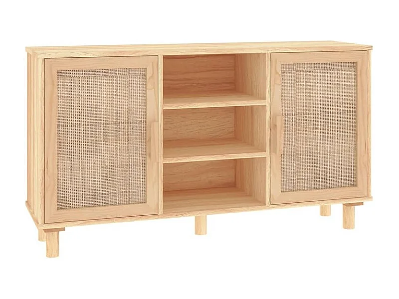 Buffet en bois avec 2 portes en Rotin naturel 105cm - Modèle Kaliga-Couleur Naturel