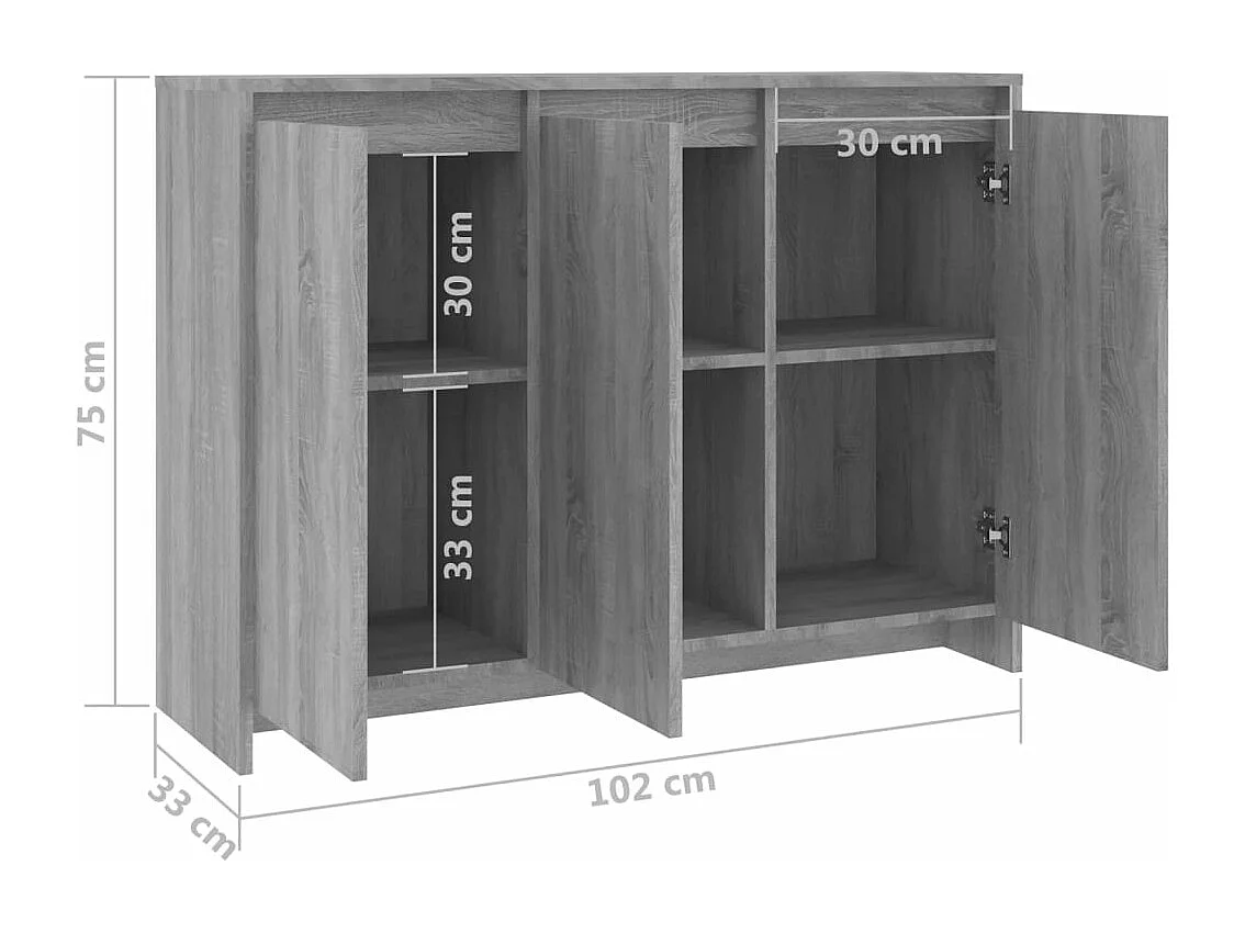 Petit buffet 3 portes 102cm – Modèle Kaola-Couleur Chêne gris