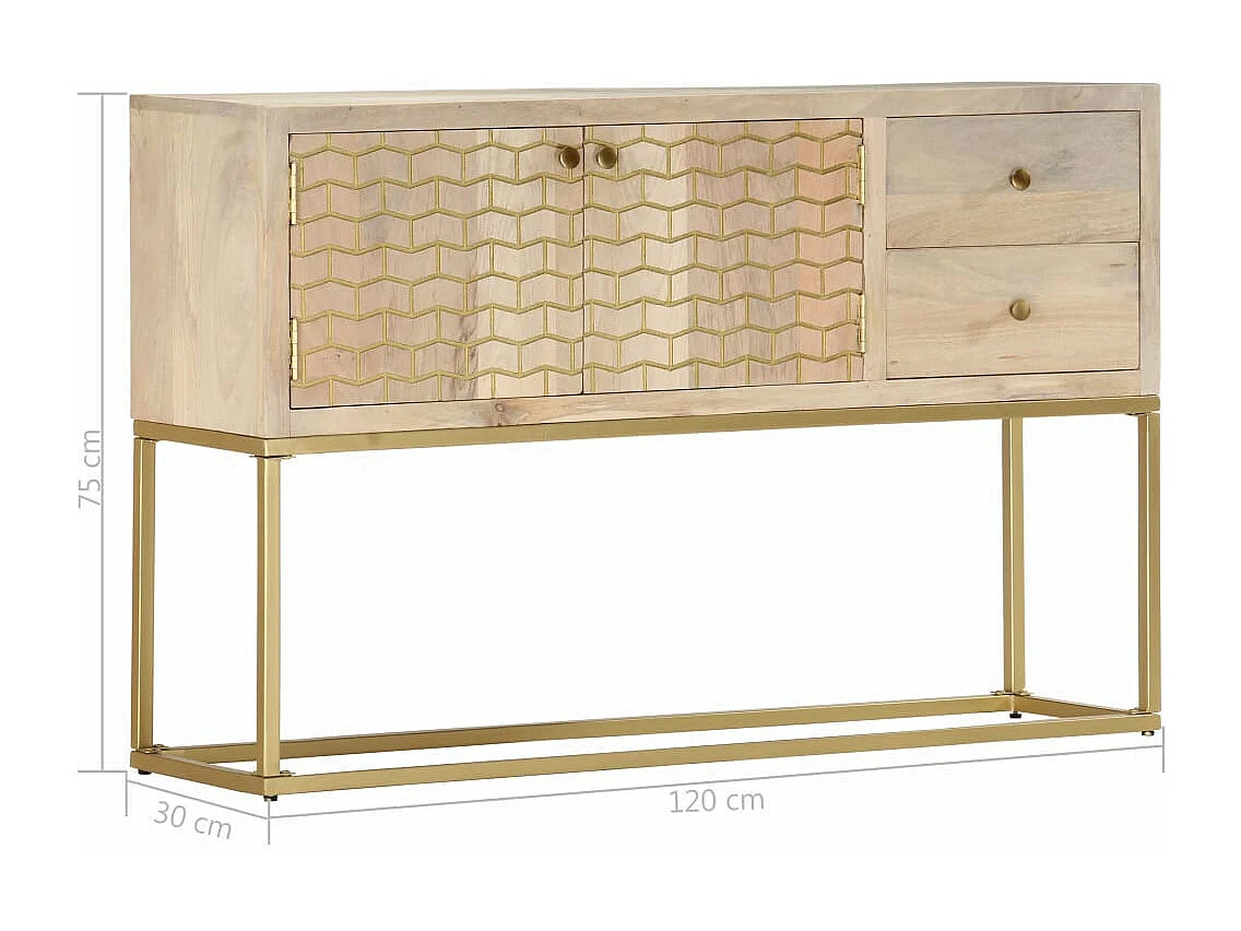 Buffet Doré 120 x 30x75 Bois de manguier massif