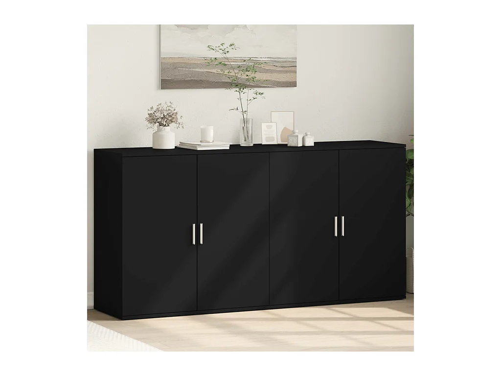 Buffets 2 pcs noir 79x38x80 bois d'ingénierie