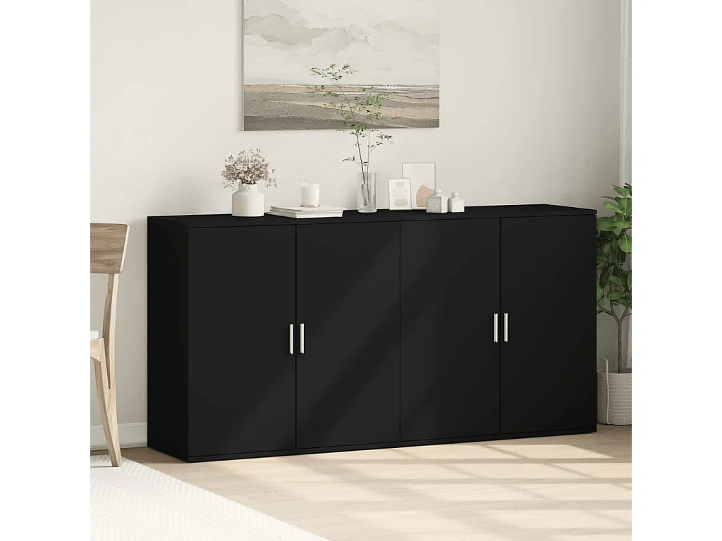 Buffets 2 pcs noir 79x38x80 bois d'ingénierie