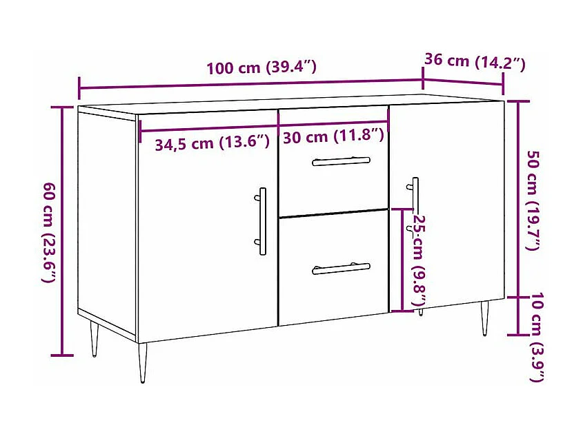 Buffet chêne artisanal 100x36x60 bois d'ingénierie