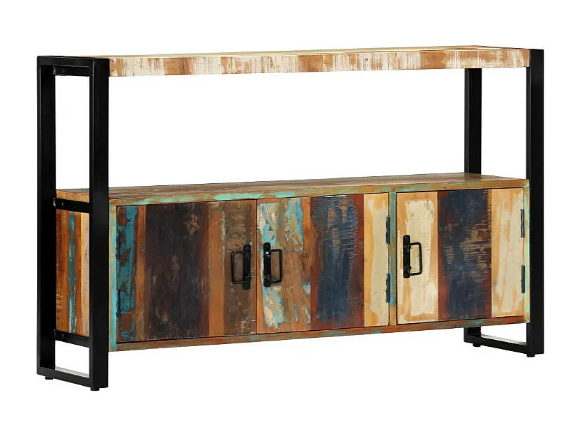 Buffet 3 portes 1 étagère bois massif recyclé et métal noir Lau