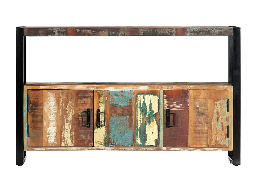 Buffet 3 portes 1 étagère bois massif recyclé et métal noir Lau