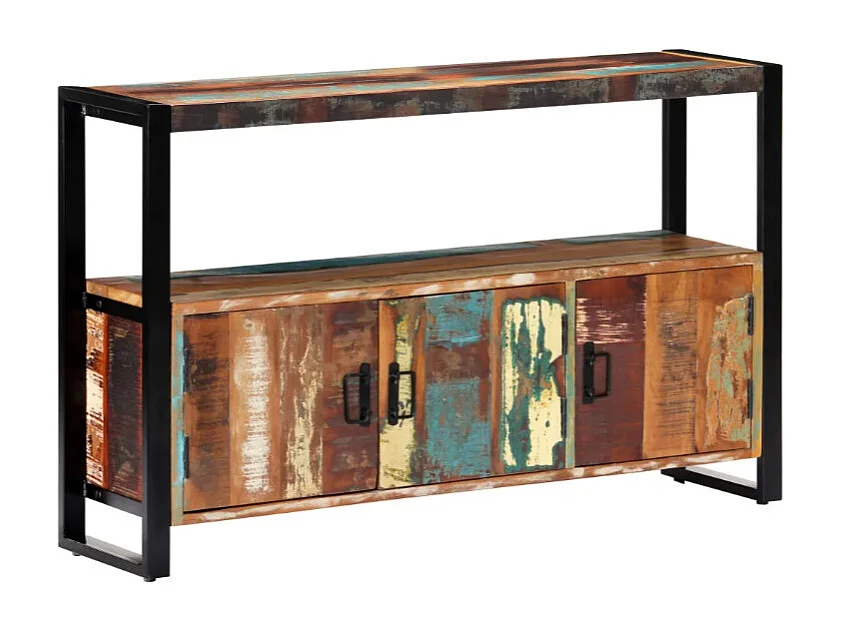 Buffet 3 portes 1 étagère bois massif recyclé et métal noir Lau