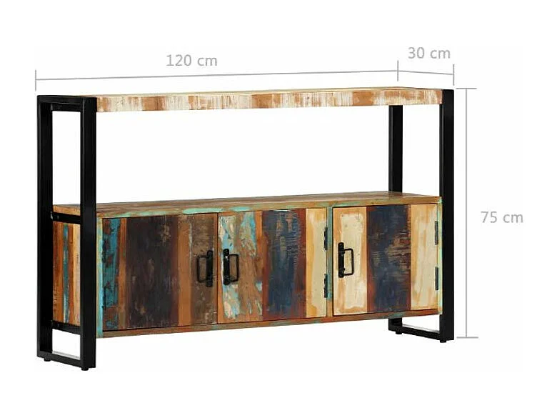 Buffet 3 portes 1 étagère bois massif recyclé et métal noir Lau