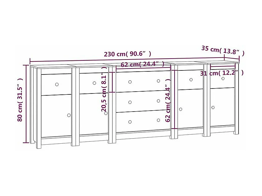 Buffet 230x35x80 Bois massif de pin