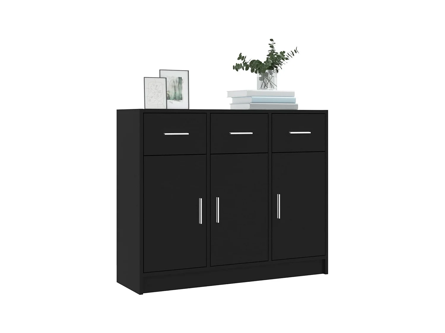 Buffet noir 91x28x75 bois d'ingénierie