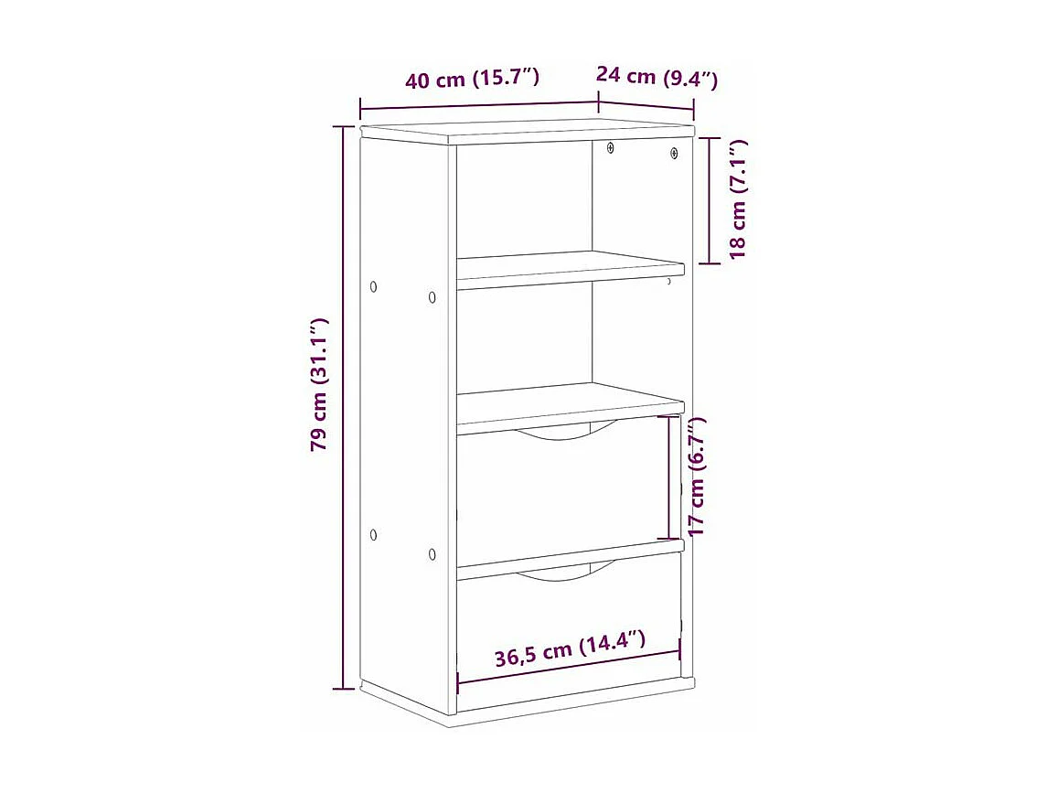 Armoire latérale avec tiroirs ODDA 40x24x79 bois massif pin
