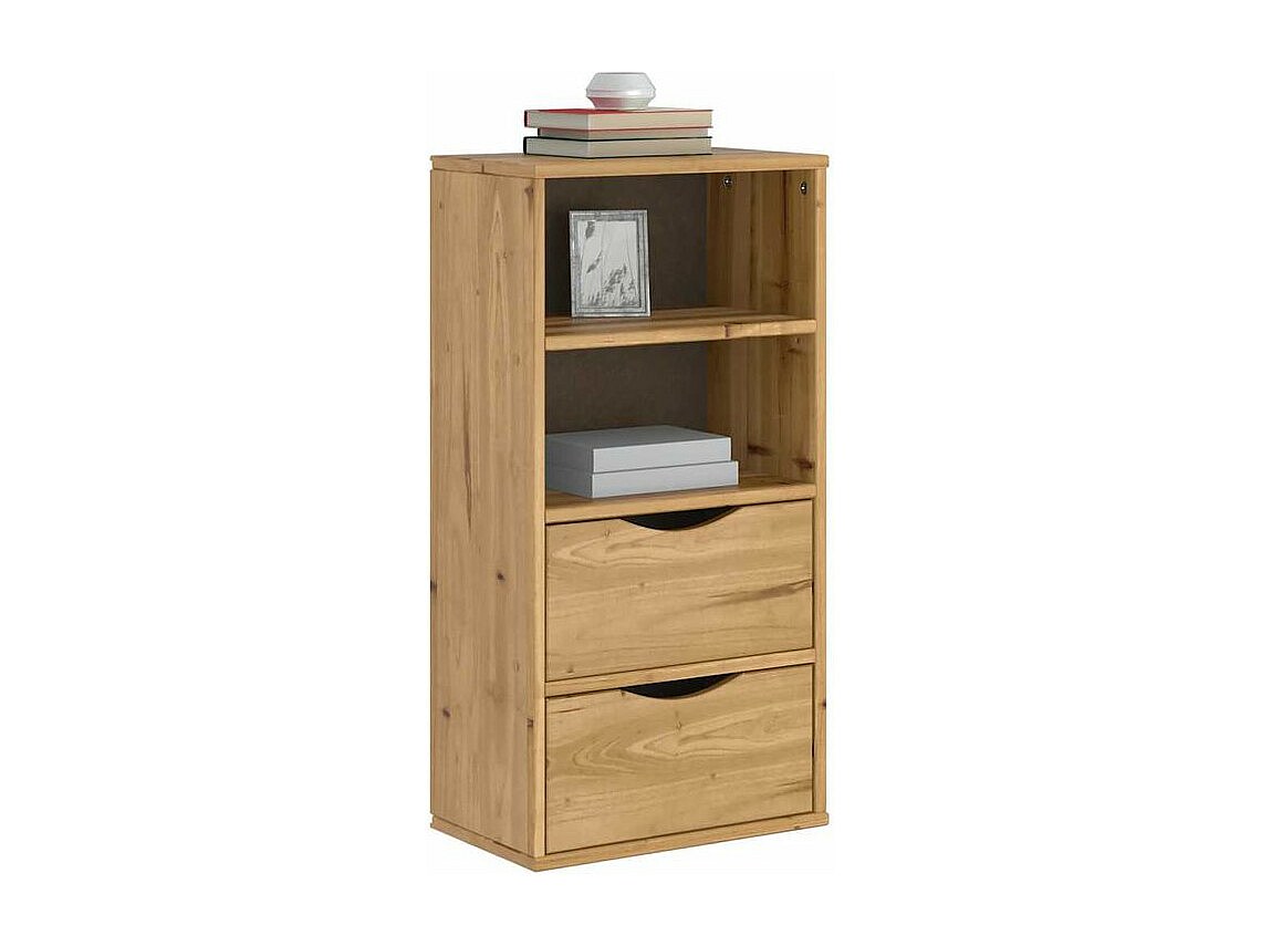 Armoire Latérale ODDA En Pin Massif 40x24x79 Cm - 2 Portes, Rangement Cuisine/salon, Finition Cire Miel