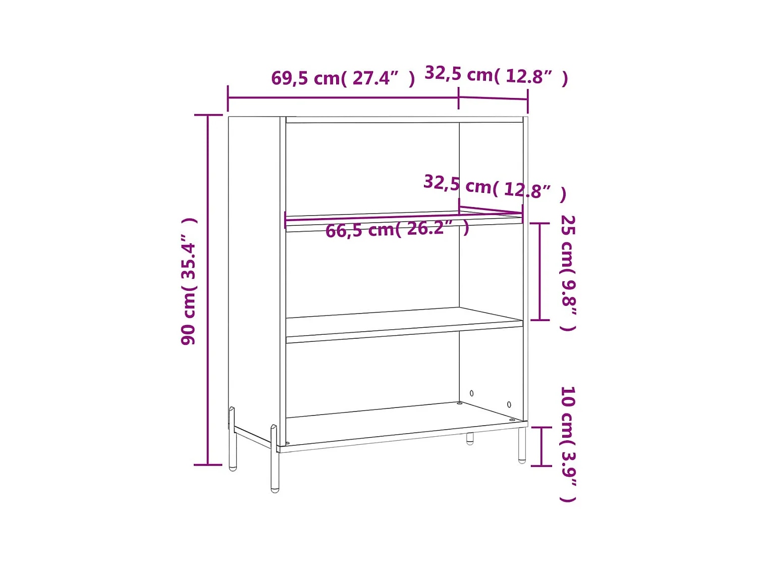 Armoire à étagères blanc brillant 69,5x32,5x90