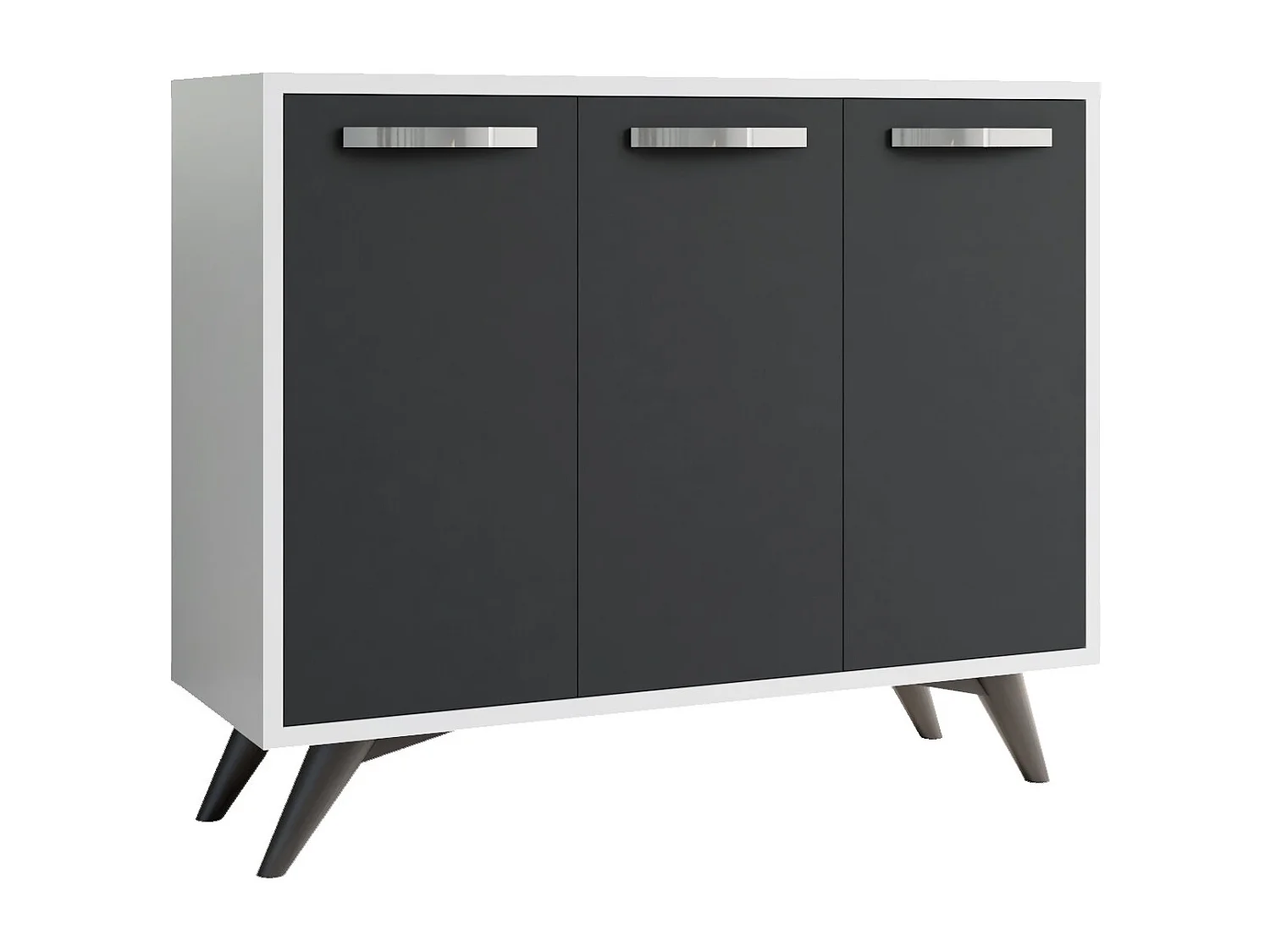 Petit buffet moderne blanc et anthracite 3 portes Fabio 100cm