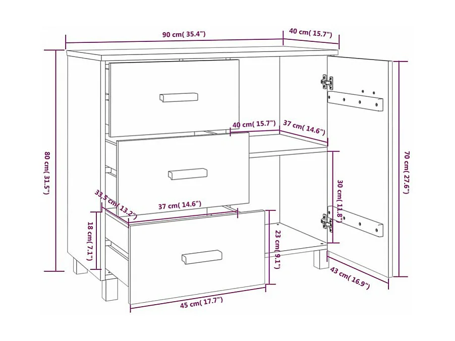 Buffet HAMAR Marron miel 90x40x80 Bois massif de pin