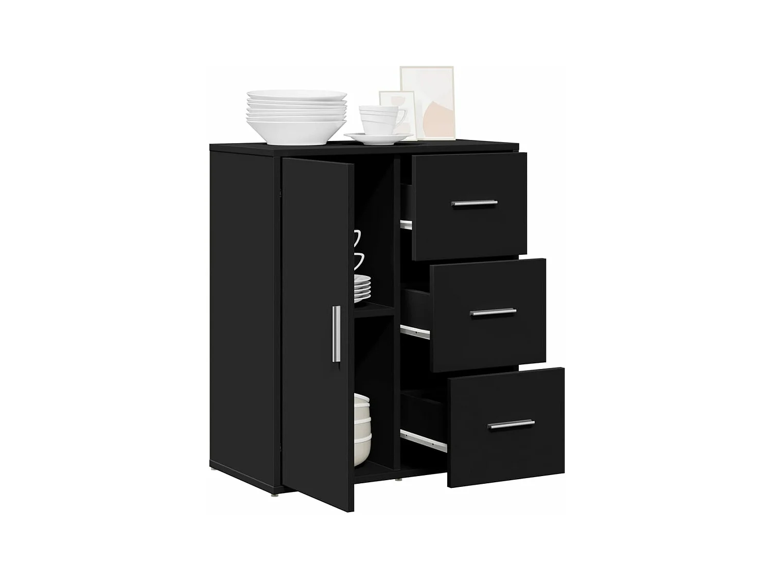 Buffet noir 60x31x70 bois d'ingénierie