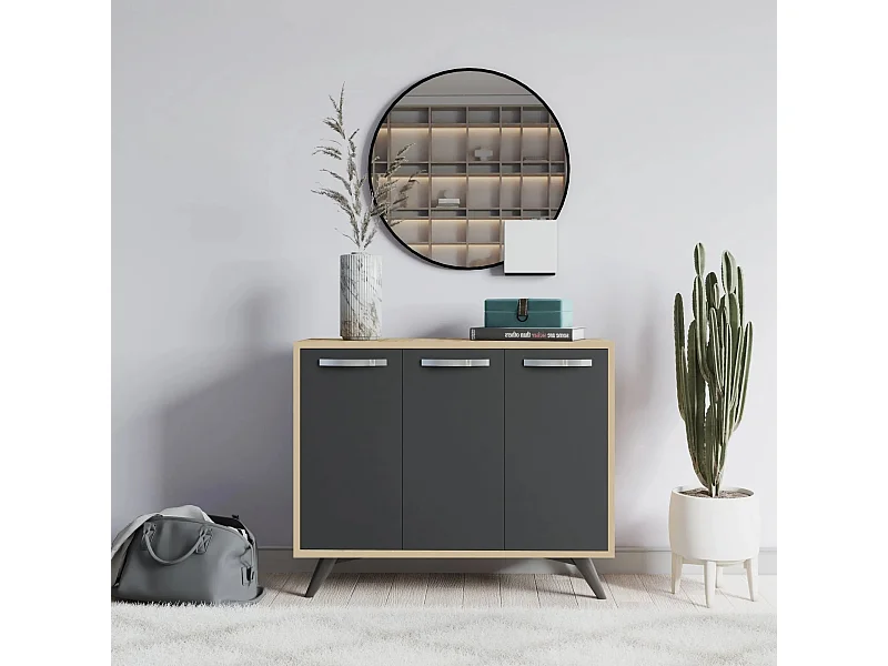 Petit buffet moderne chêne clair et anthracite 3 portes Fabio 100cm
