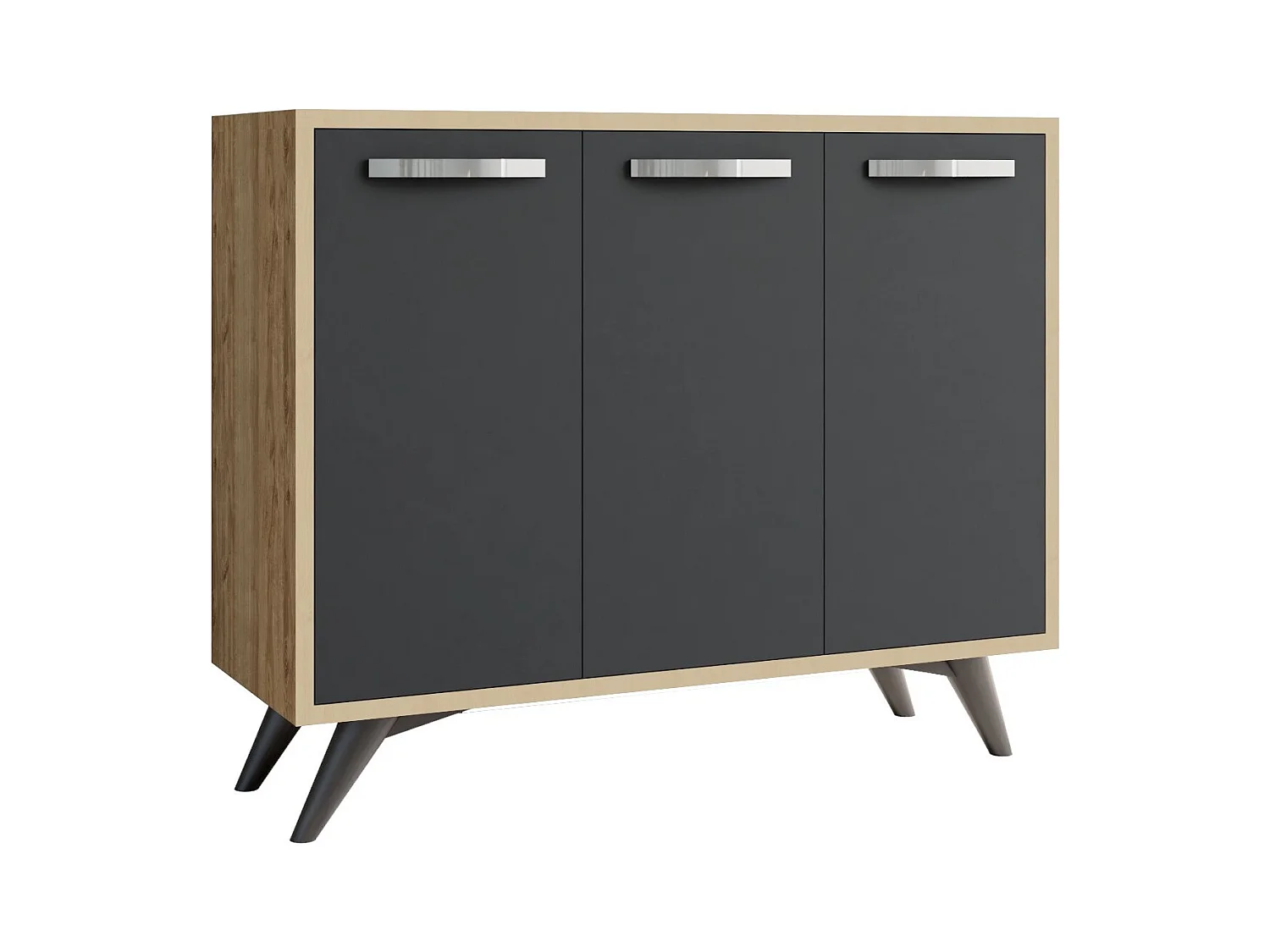 Petit buffet moderne chêne clair et anthracite 3 portes Fabio 100cm