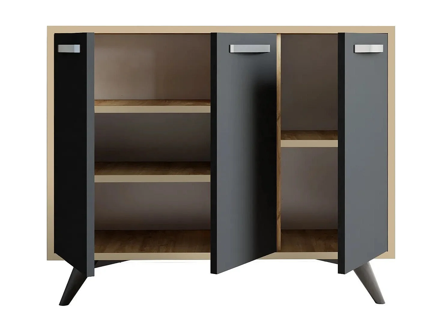 Petit buffet moderne chêne clair et anthracite 3 portes Fabio 100cm