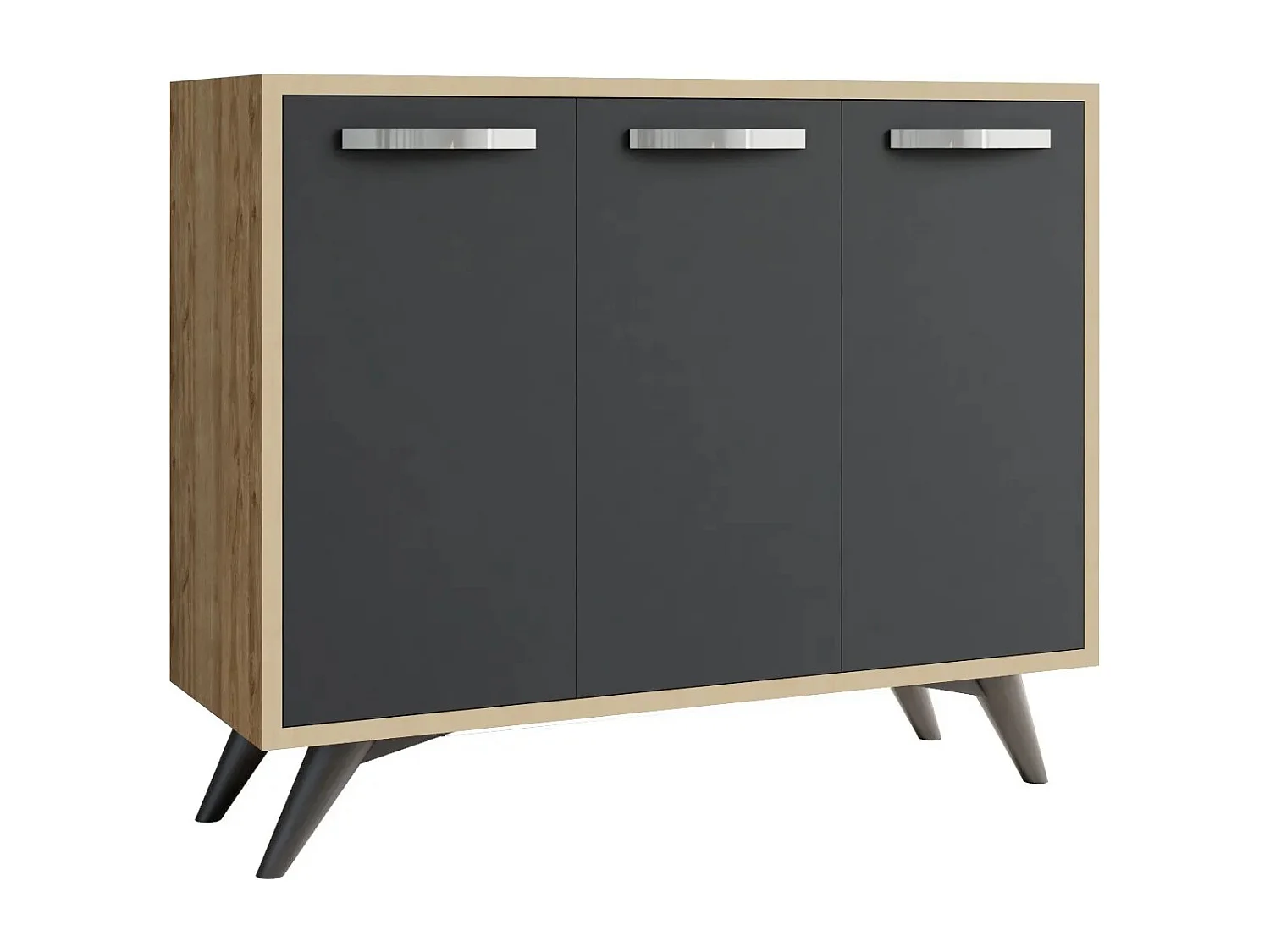Petit buffet moderne chêne clair et anthracite 3 portes Fabio 100cm
