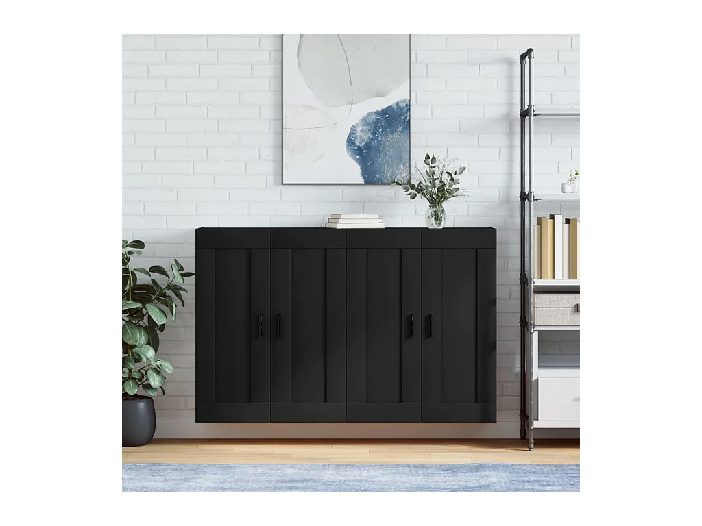 Armoires murales 2 pcs noir bois d'ingénierie