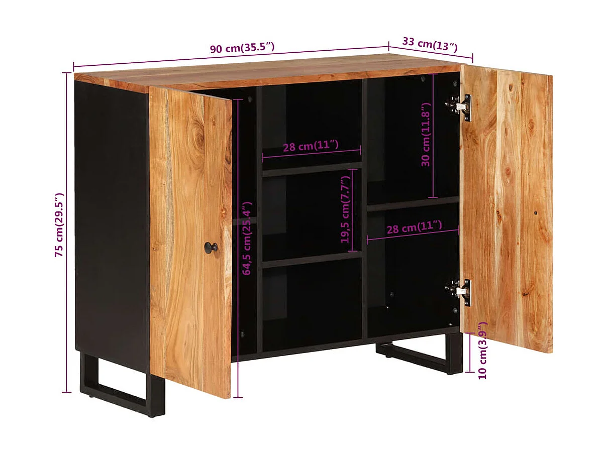 Buffet avec 2 portes 90x33x75 bois massif d'acacia