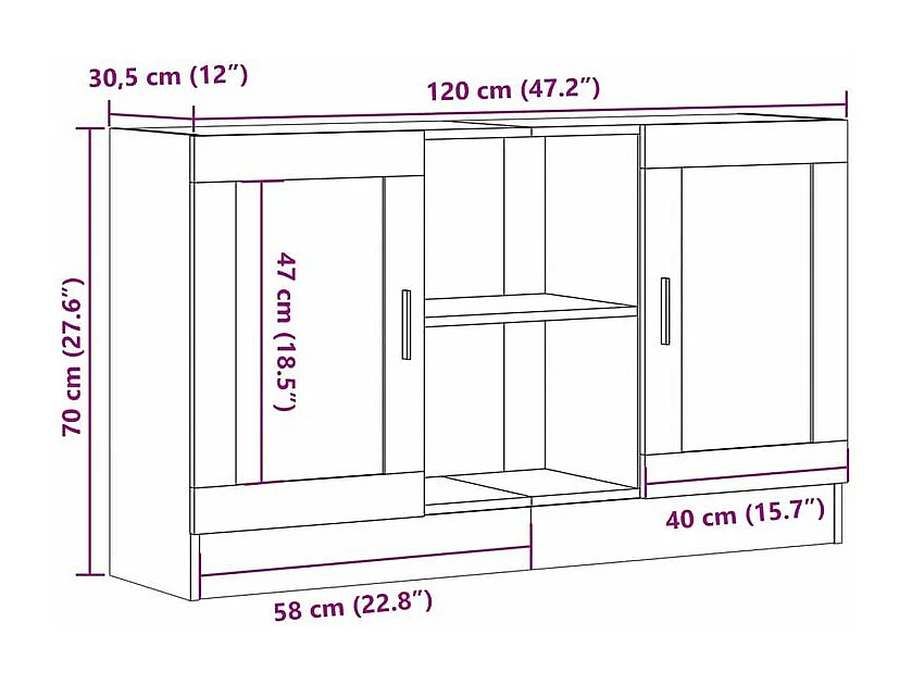 Buffet chêne artisanal 120x30,5x70 bois d'ingénierie