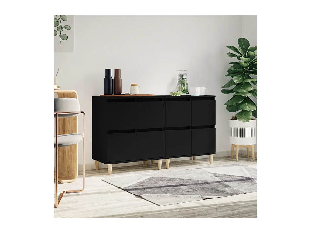 Buffets 2 pcs noir 60x35x70 bois d'ingénierie