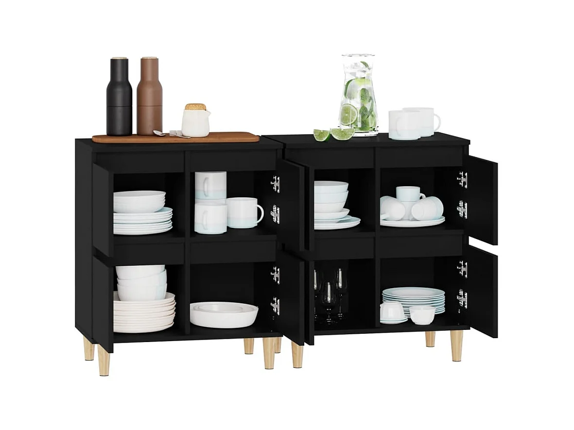 Buffets 2 pcs noir 60x35x70 bois d'ingénierie