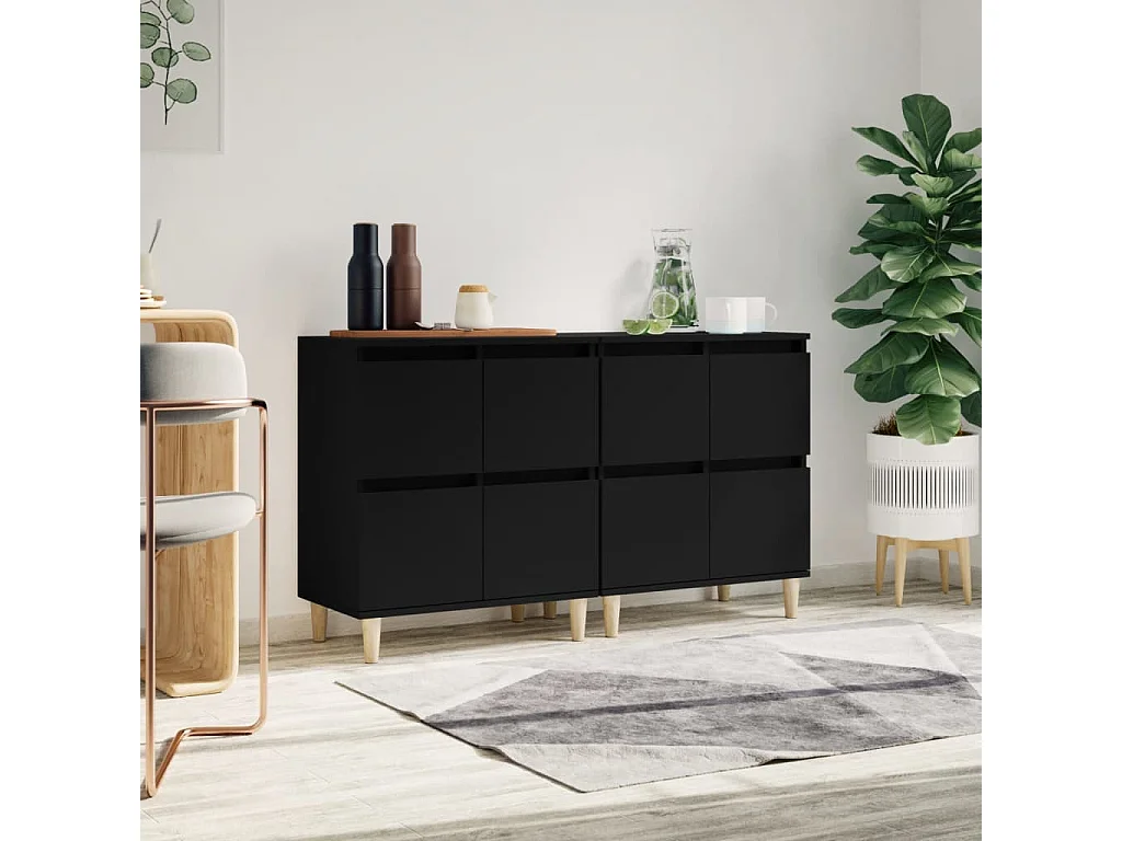 Buffets 2 pcs noir 60x35x70 bois d'ingénierie