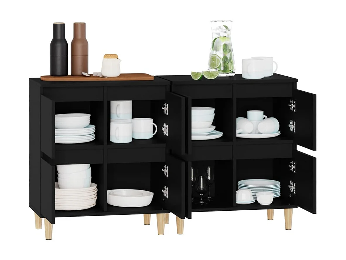 Buffets 2 pcs noir 60x35x70 bois d'ingénierie