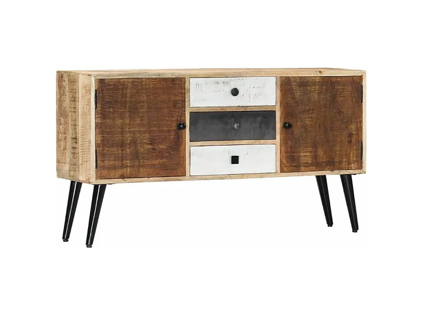 Buffet 2 portes 3 tiroirs manguier massif clair et pieds métal noir Bastia