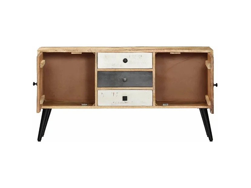 Buffet 2 portes 3 tiroirs manguier massif clair et pieds métal noir Bastia