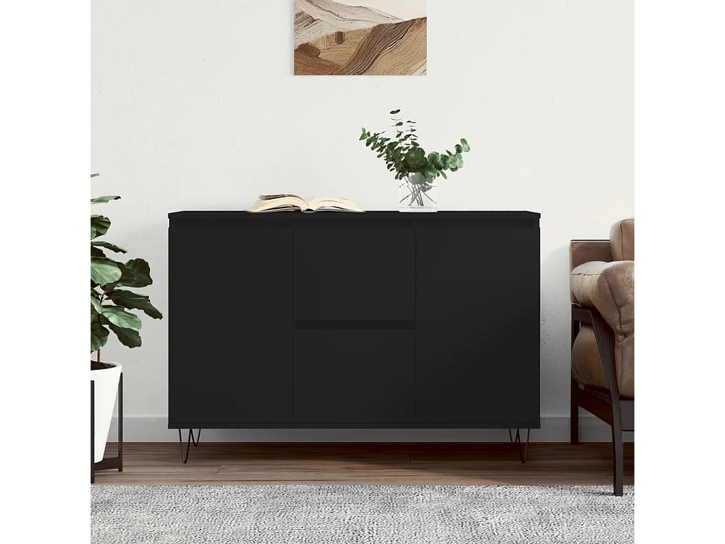 Buffet noir 104x35x70 bois d’ingénierie