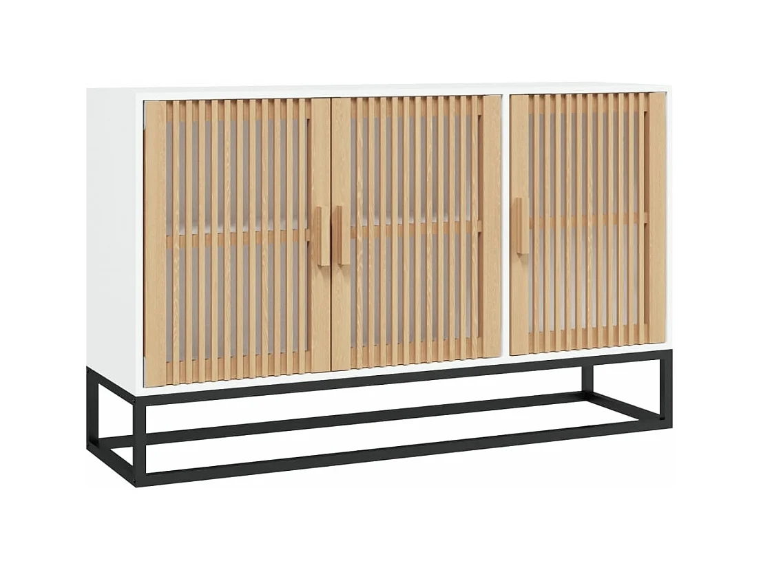 Petit buffet en bois naturel 3 portes et pieds en métal noir 105cm - Modèle Bolivia-Couleur Blanc