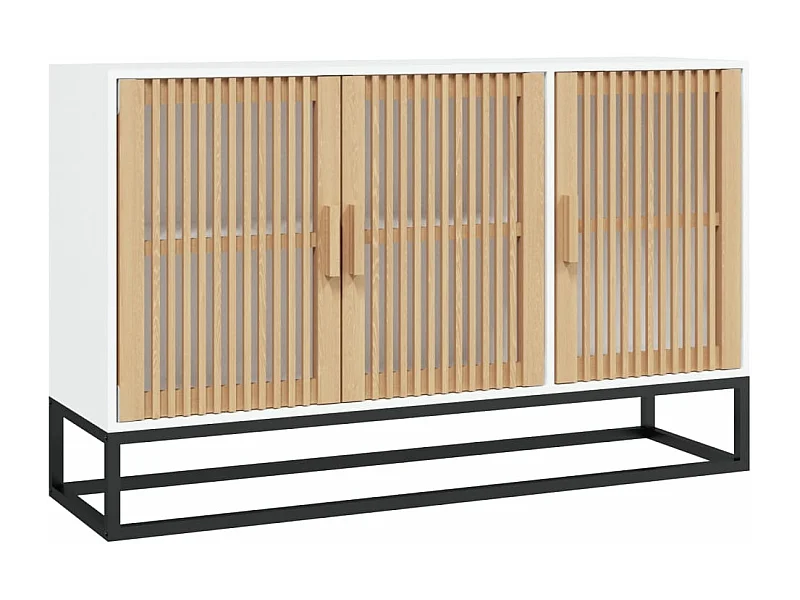 Petit buffet en bois naturel 3 portes et pieds en métal noir 105cm - Modèle Bolivia-Couleur Blanc