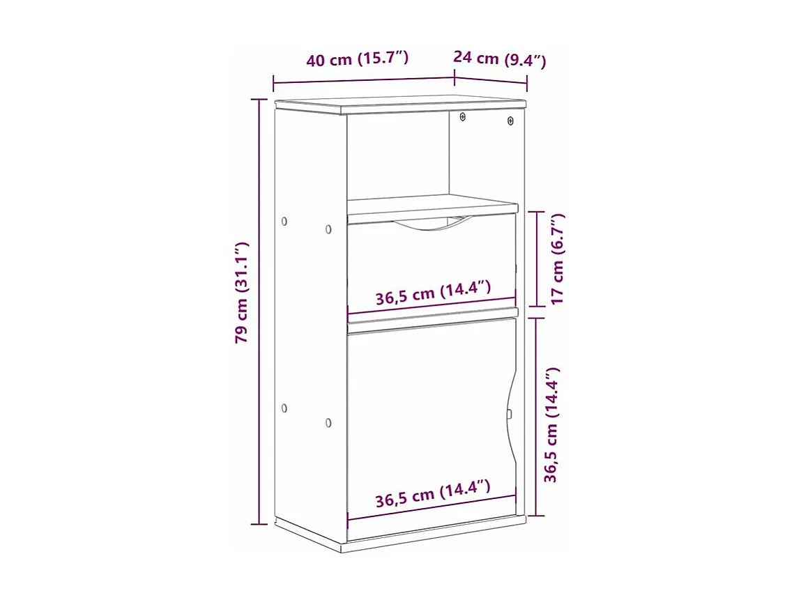 Armoire latérale tiroir ODDA blanc 40x24x79 bois massif pin