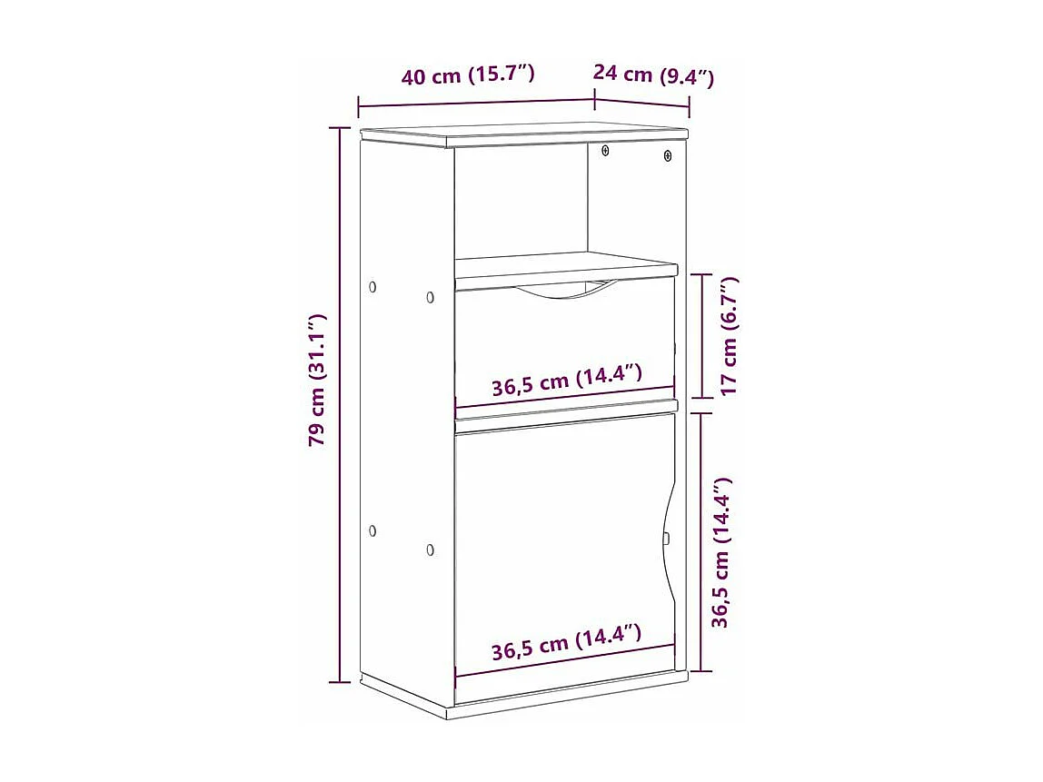 Armoire latérale avec tiroir ODDA 40x24x79 bois massif pin
